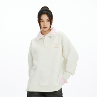 LKOD2024秋冬新款 潮牌 加绒polo衫 刺绣格子拼接卫衣长袖