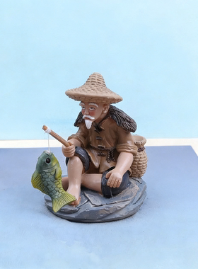 鱼缸造景姜太公钓鱼翁摆件