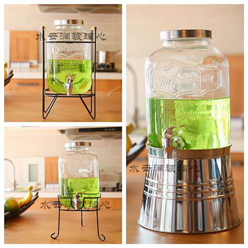 5升8升无铅玻璃果汁罐 带龙头铁架果汁鼎 饮料桶酵素瓶泡酒瓶包邮