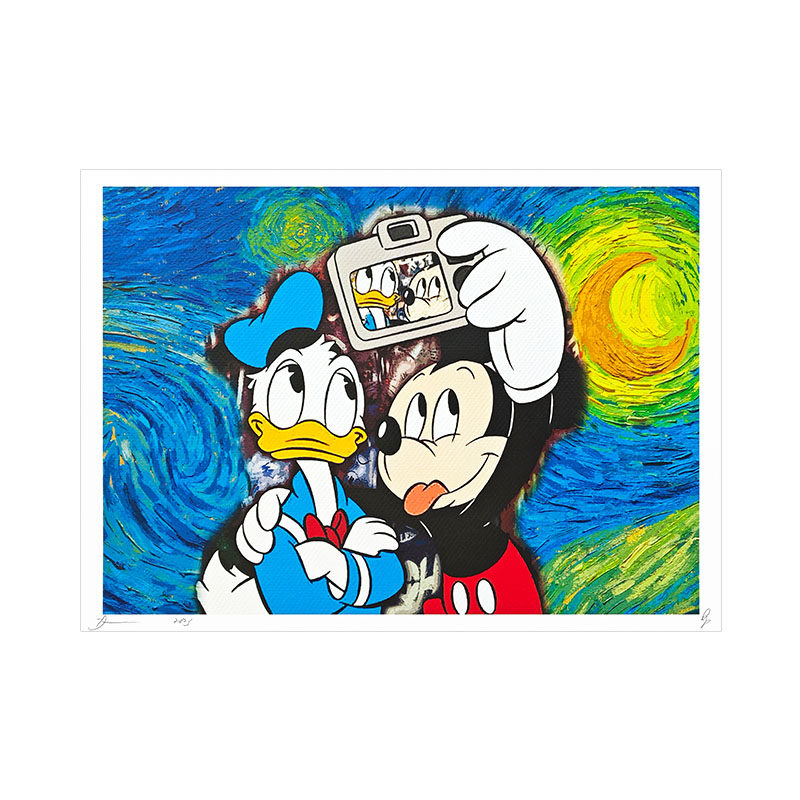 DeathNYC亲签限量版画米奇唐老鸭卡通儿童房装饰画梵高星月夜挂画