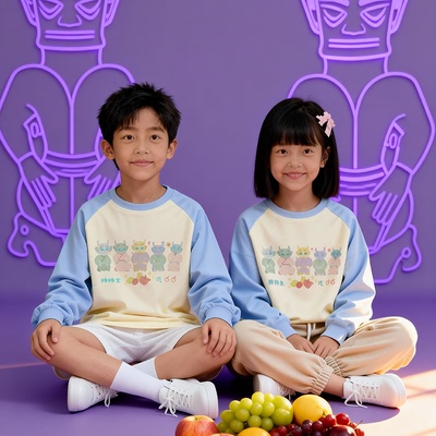 三星堆博物馆文创撞色插肩袖长袖文化衫印花宽松上衣男女休闲T恤