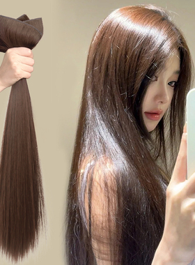 假发片女亚麻棕色三片式增发量蓬松仿真长直发隐形无痕羽毛接发片