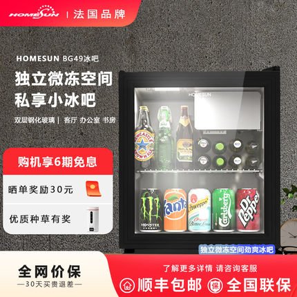 法国homesun冰吧家用客厅办公室小型透明单门冰箱茶叶保鲜冷藏柜
