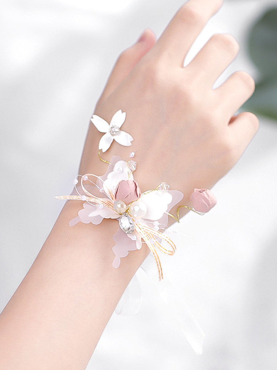 儿童手腕花女童花童手环手环花公主手饰演出蝴蝶花环手链表演手花