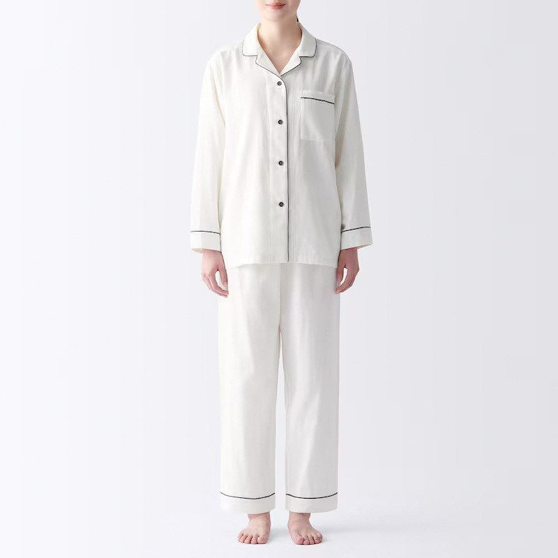 无印日式良品纯棉双层纱睡衣女士春夏无侧缝家居服套装男长袖薄款