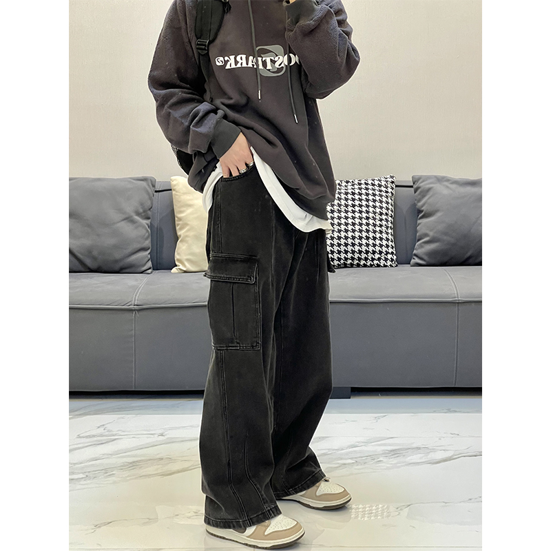 小张几日系cityboy工装裤宽松直筒阔腿ins男女款秋冬牛仔休闲长裤