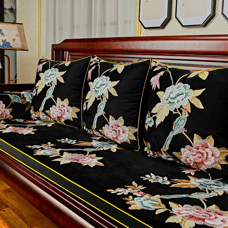 新中式红木沙发坐垫套罩定制古典实木家具沙发垫罗汉床五件套垫子