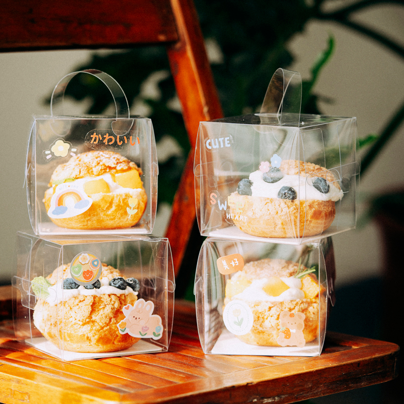 透明加厚网红2寸泡芙盒子烘焙毛巾蛋糕卷包装盒甜点小蛋糕手提盒