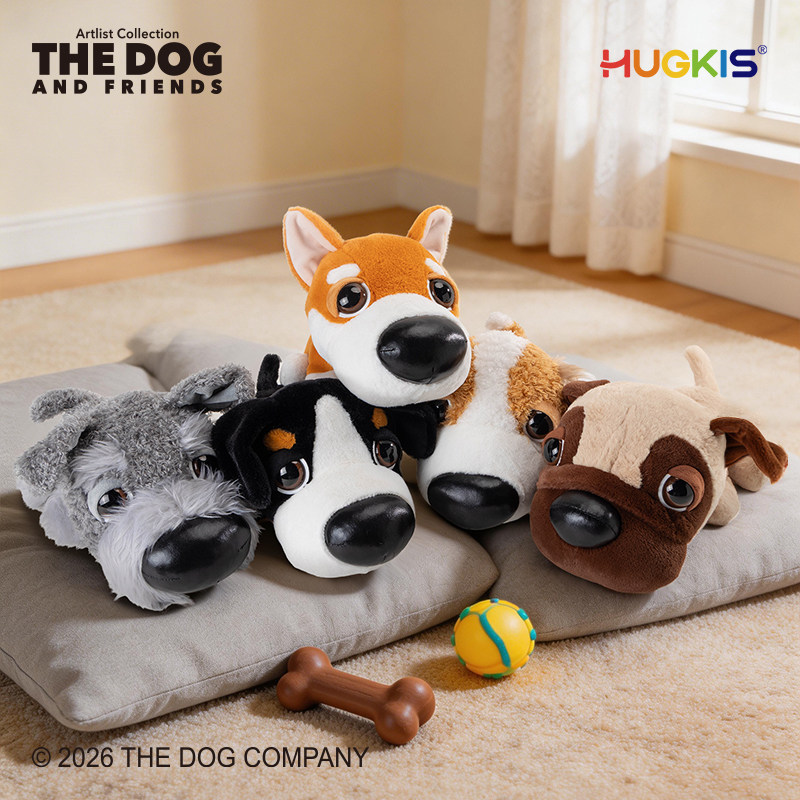 HUGKIS x THE DOG正版大头狗趴姿毛绒公仔可爱狗狗玩偶送生日礼物