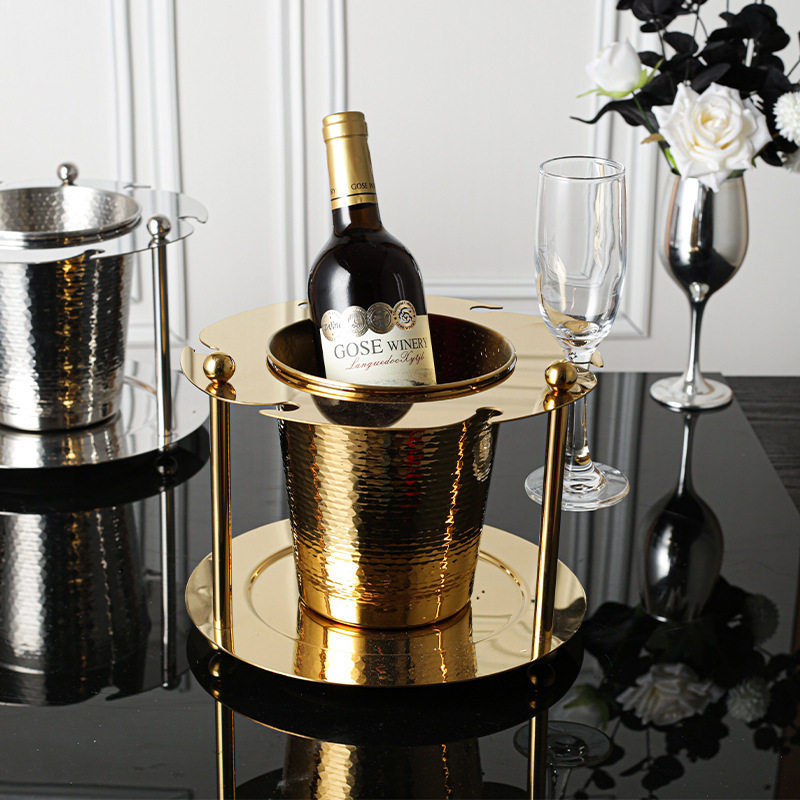 不锈钢欧式冰块桶酒杯连体一体架样板装饰摆件洋酒红酒香槟冰镇器
