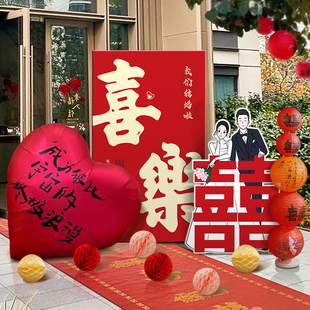 结婚布置装饰卡通人形迎宾立牌婚礼kt板酒店门口手绘指路引指示牌