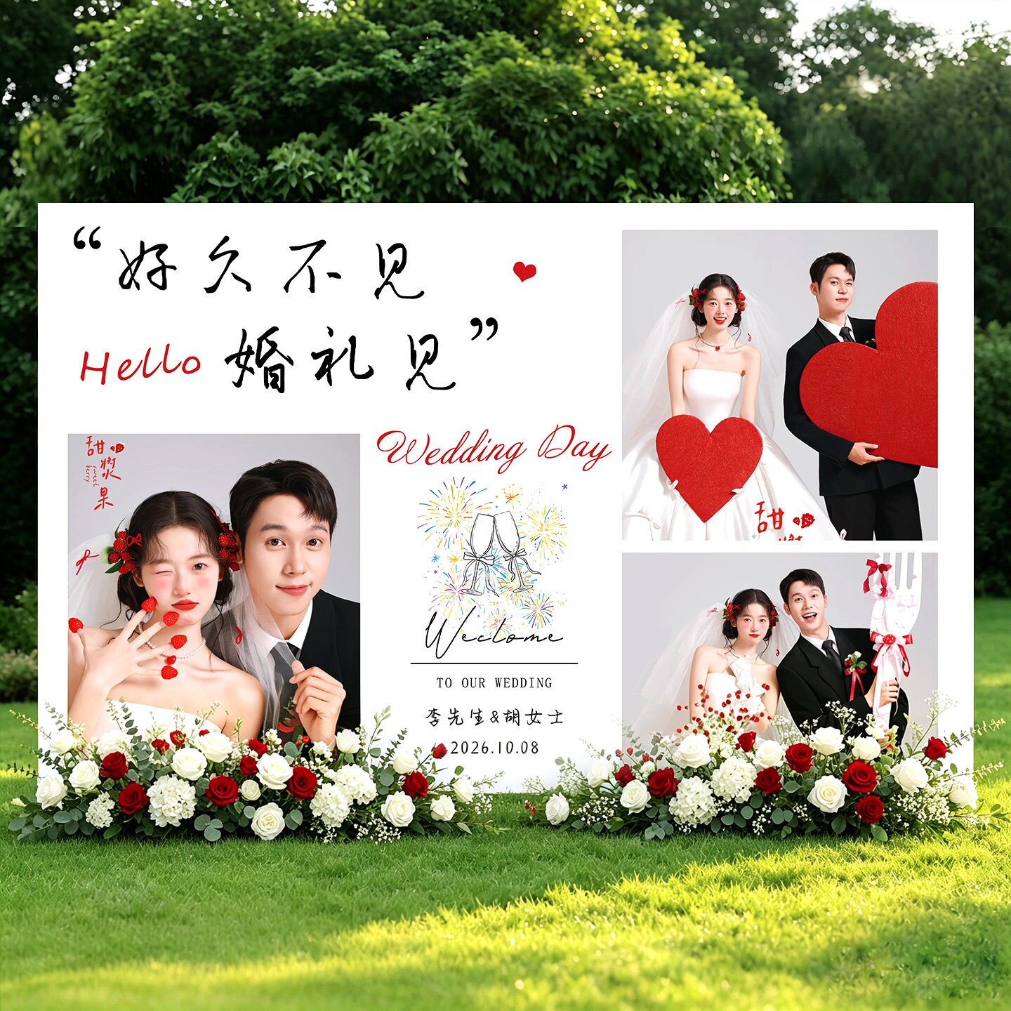 婚礼背景墙定制照片墙KT板