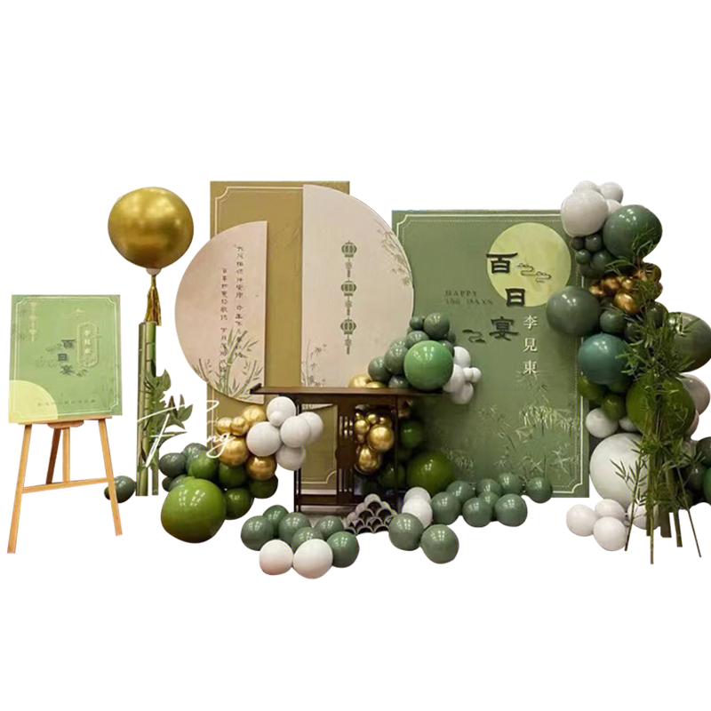 绿色系宝宝周岁百天宴气球背景板