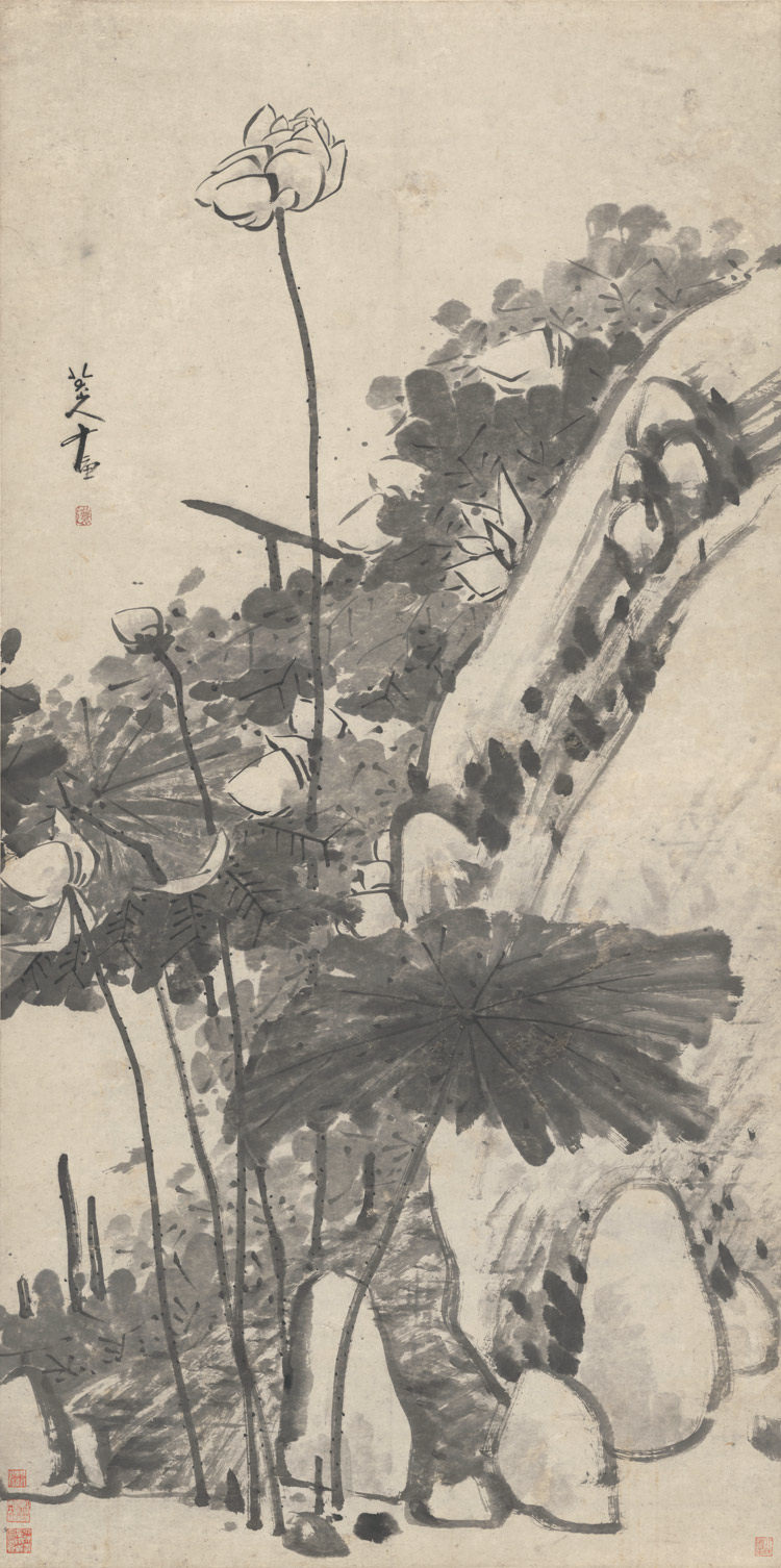 清四僧八大山人朱耷墨荷图原大艺术微喷复制画水墨写意画仿古画