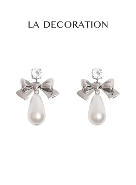 LA DECORATION锆石蝴蝶结水滴巴洛克珍珠耳环耳饰时尚甜美高级感