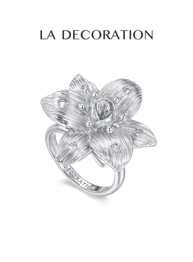 LADECORATION拉丝锆石天鹅绒开口戒指轻奢高级感立体花朵小众新品