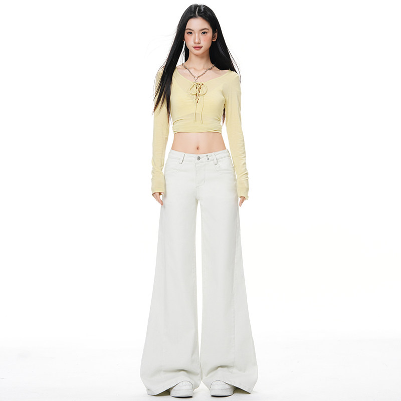 RTRX美式复古铆钉装饰低腰喇叭牛仔裤女白色通勤百搭显瘦宽松长裤,女装/女士精品,牛仔裤,淘宝优惠券,粉丝福利购,淘宝优惠卷