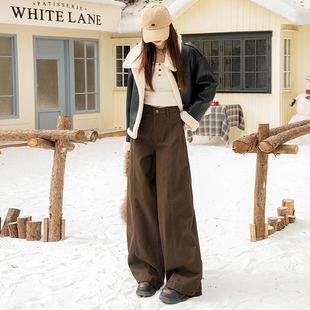 RTRX咖色美式复古辣妹分割牛仔裤女高街百搭直筒显瘦宽松阔腿长裤