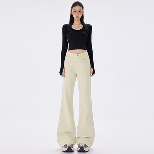 RTRX阿苏特浅卡其色微喇牛仔裤女时尚潮流个性百搭修身显瘦长裤子