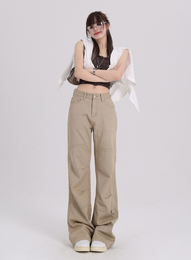 RTRX低腰卡其色工装裤女2024新款微喇裤牛仔裤女vibe百搭休闲长裤