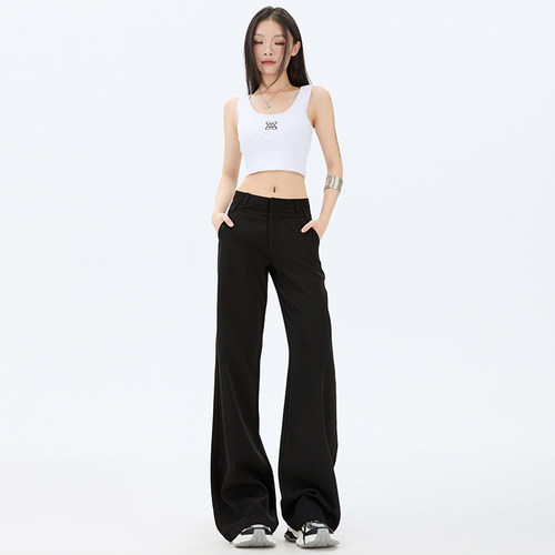 RTRX黑色西装微喇裤子女通勤百搭修身显瘦休闲垂感低腰马蹄休闲裤