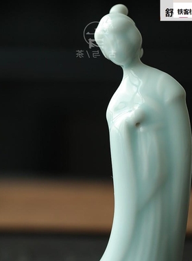 仕女青瓷插陶瓷香炉香细条线香香家复古中国风檀座香道摆件居饰品