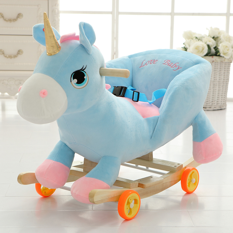 儿童摇马小熊摇摇车毛绒大号拆洗木马玩具安抚木质底座音乐摇椅子