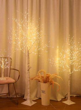 直播间装饰摆件落地白桦树LED彩灯ins网红卧室布置房间发光树氛围