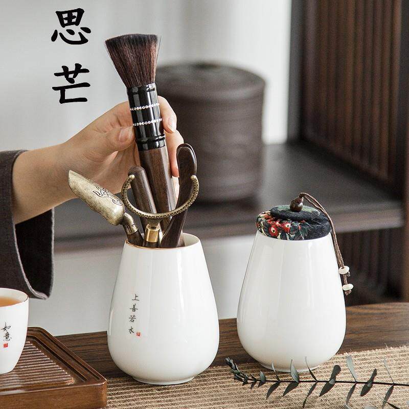 羊脂白玉瓷茶道六君子套装黑檀木功夫茶具配件茶夹子泡茶工具家用