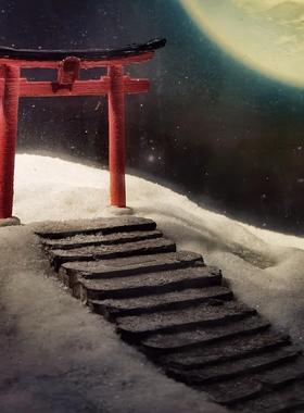 冬官手作 鱼缸造景摆件苔藓花盆小房子牌坊神明鸟居明神鸟居
