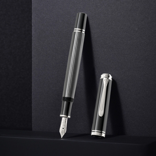 Pelikan百利金Souveran帝王M605Stresemann煤灰色施德莱斯曼线条钢笔14K金尖活塞上墨收藏商务送礼盒旗舰店