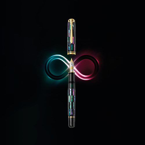 Pelikan百利金帝王限量版Souveran® M1000 Raden Black Infinity无极黑钢笔18K金双色笔尖墨水笔商务送礼