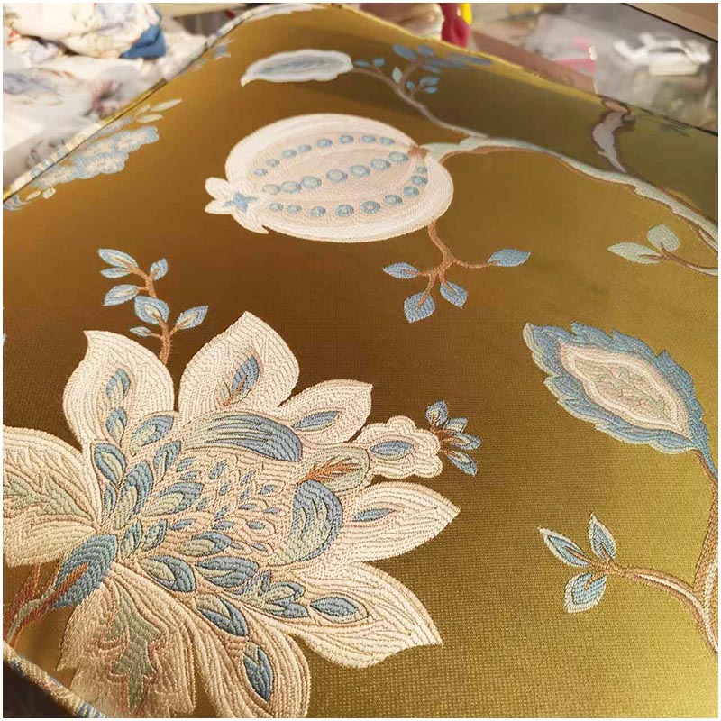 色织提花面料高精密田园花布沙发布料面料沙发套定制自己做黄色麻