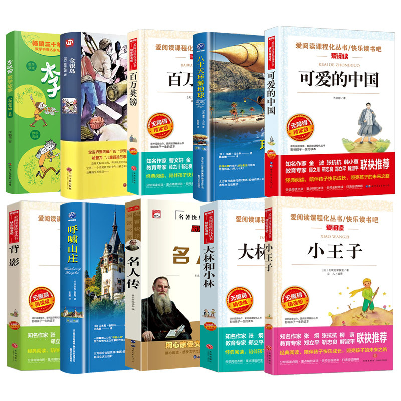 5年级课外书10册李毓佩数学故事 金银岛 百万英镑 八十天环游地球 可爱的中国 背影 呼啸山庄 名人传 大林和小林 小王子
