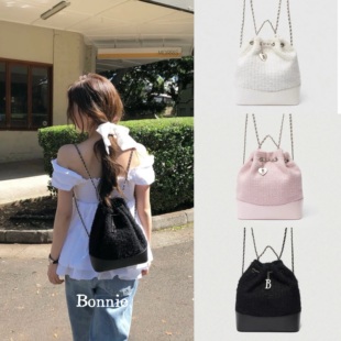 【现货】韩国the Barnnet小香风粗花呢抽绳链条双肩包背包女