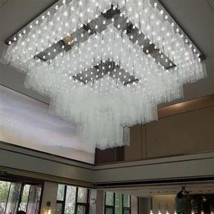 别墅客厅玻璃水晶灯豪华大气吸顶灯酒店大堂商场定制大型方形吊灯