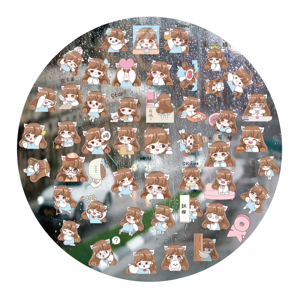 猫耳卷发少女UV转印贴动漫电动牙刷防水水晶标签手机壳头装饰贴纸