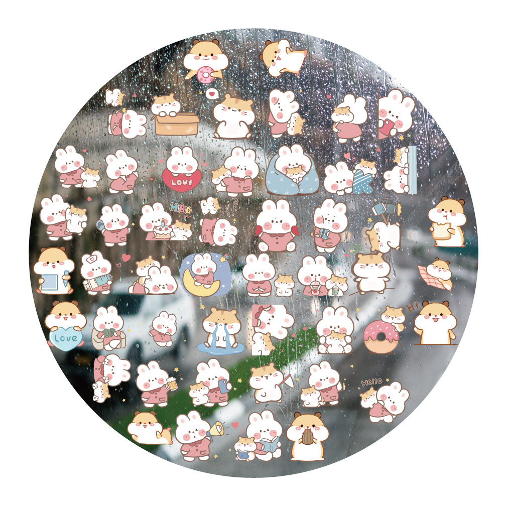 兔兔与仓鼠UV转印贴动漫电动牙刷防水水晶标签手机壳头装饰贴纸