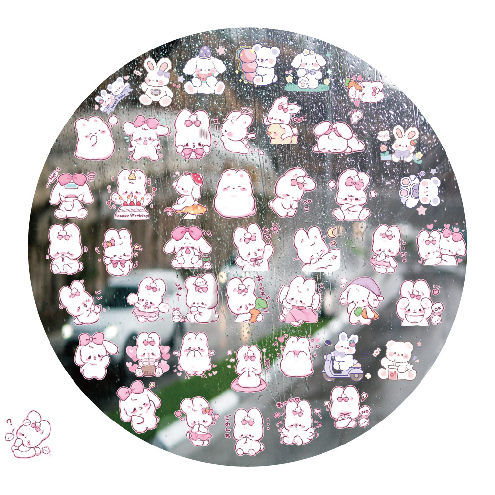 手绘可爱兔子UV转印贴动漫电动牙刷防水水晶标签手机壳头装饰贴纸