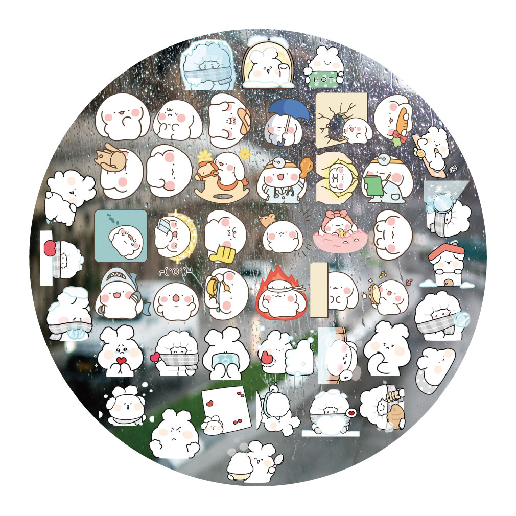 冬日温泉雪兔大耳兔UV转印贴动漫电动牙刷防水晶标签头盔装饰贴纸