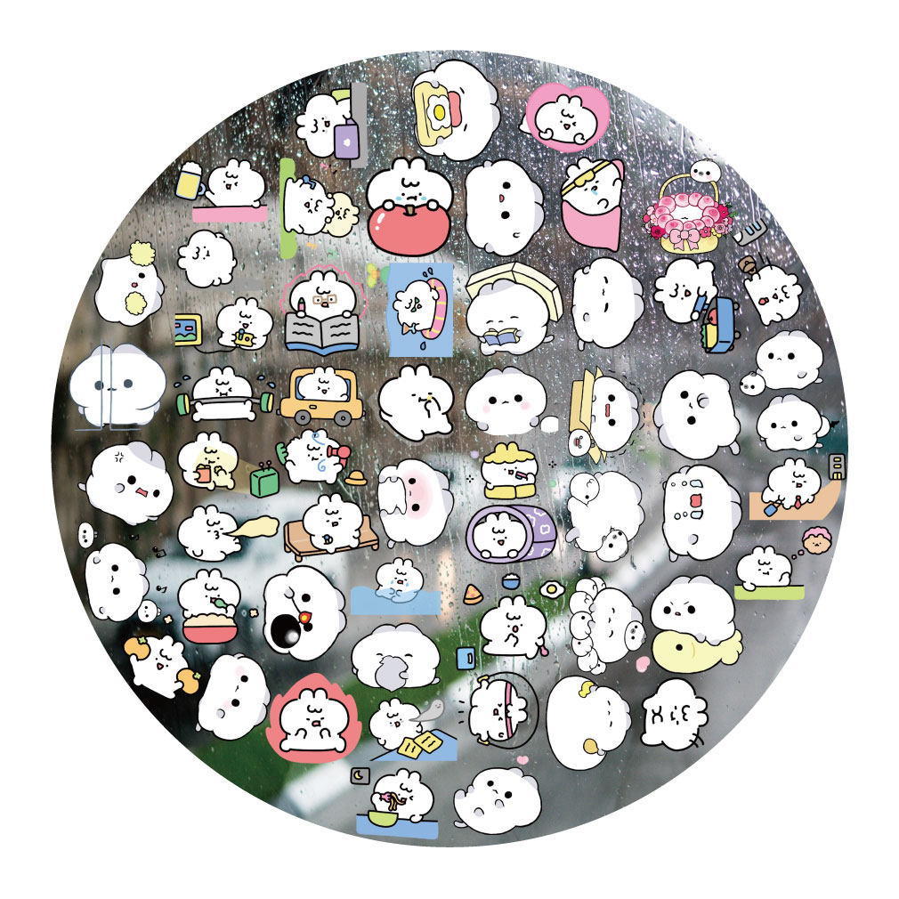 灰耳大胖兔兔UV转印贴动漫电动牙刷防水晶标签手机壳头盔装饰贴纸