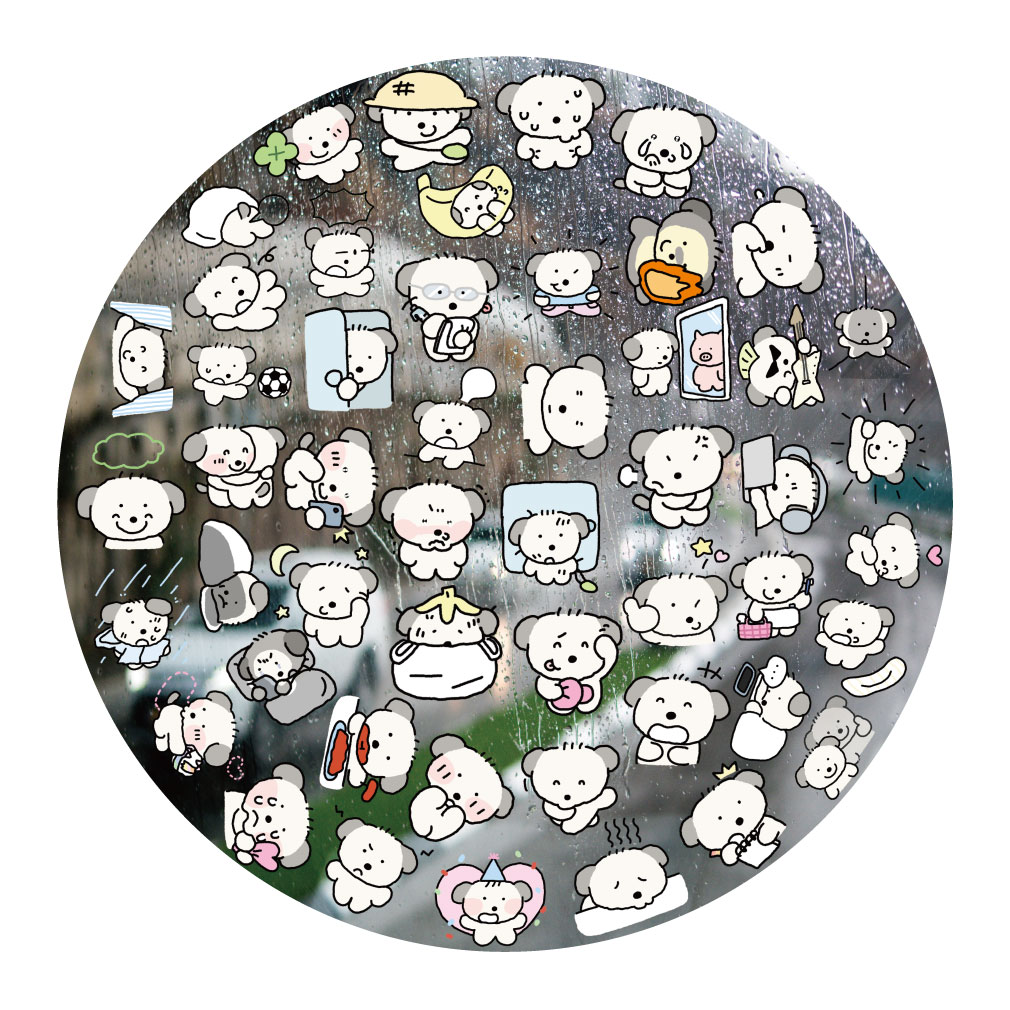 呆萌灰耳小狗狗UV转印贴动漫电动牙刷防水晶标签手机壳头装饰贴纸