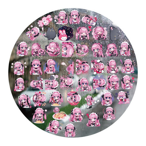 卡通粉色小女仆UV转印贴动漫电动牙刷防水晶标签手机壳头装饰贴纸