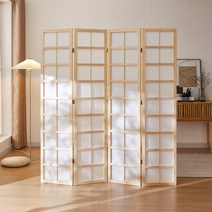 日式木质折屏四扇格客厅卧室隔断屏风简约多功能收纳格子背景折屏