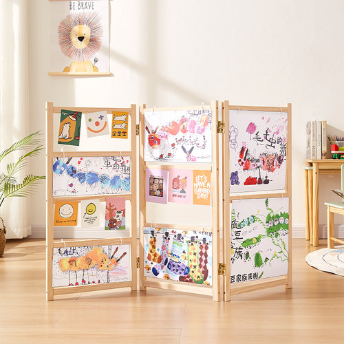 幼儿园环创作业折叠展示架美术画展展示架木头可折叠教室布展展架