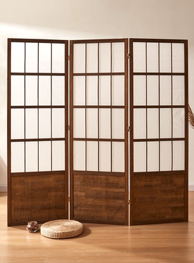日式屏风隔断禅意移动折屏简约现代客厅玄关酒店樟子格摄影道具