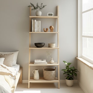 北欧ins客厅实木梯形置物架靠墙室内小型储物书架落地阶梯式花架