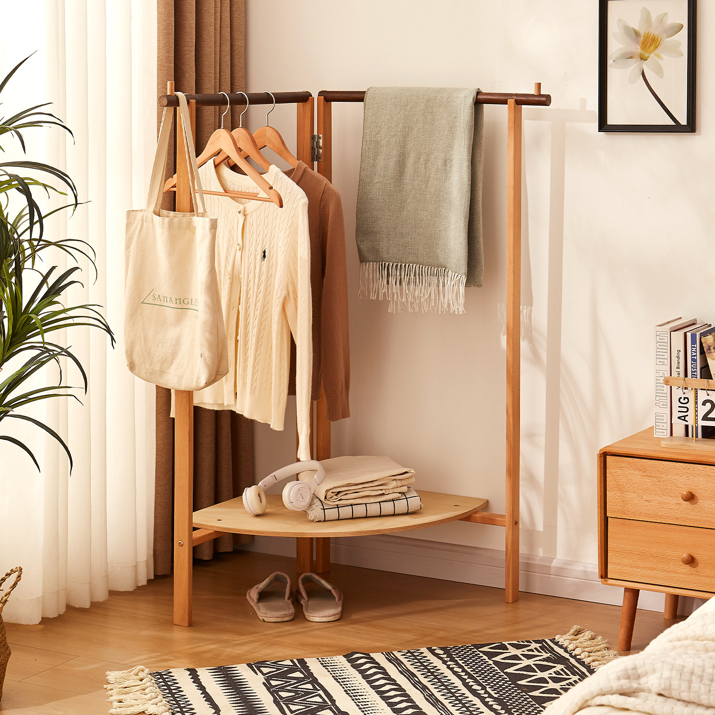 转角挂衣架落地卧室家用角落衣架收纳实木不占空间简易挂包衣帽架