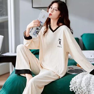 揭阳睡衣女款2025新款春秋高级感全棉夏天纯棉圆领家居服两件套装