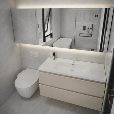 现代简约浴室柜组合奶油风洗漱台卫生间洗手池陶瓷一体盆洁具智能